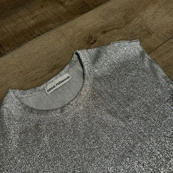 Paco Rabanne silver asymmetric ruched midi dress - Picture 6 of 15